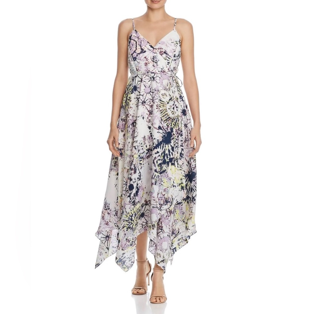 Aqua white multicolor wrap dress